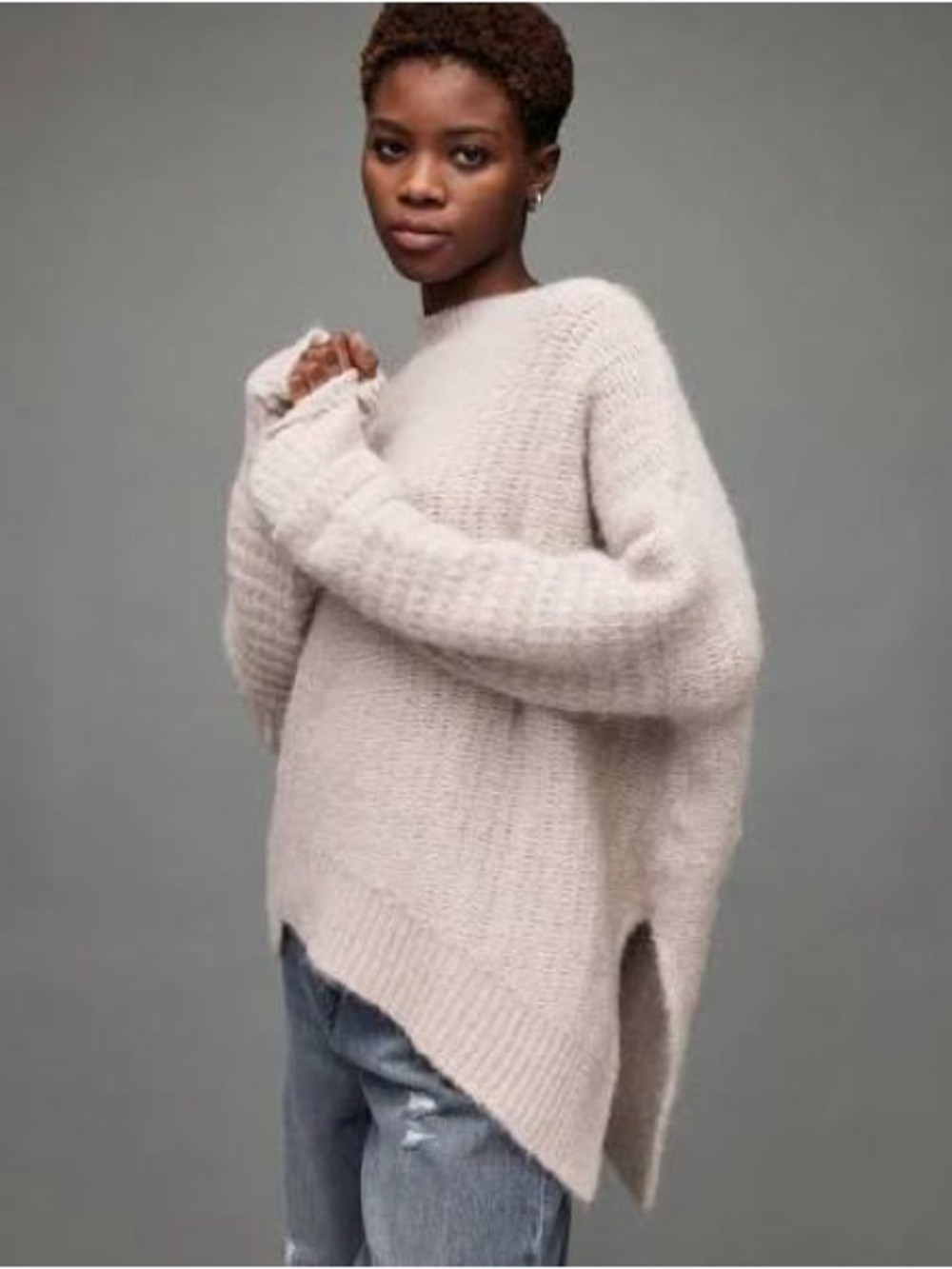 All Saints Heather Gray Crewneck Sweater Oversized Minimalist Softluxury
